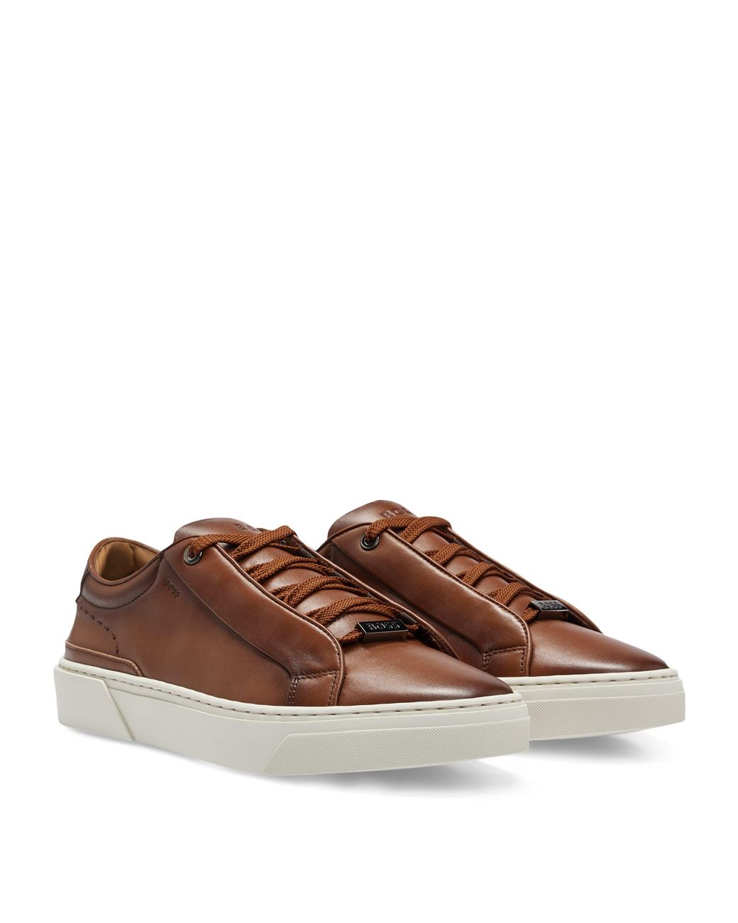 Boss Brown Leather Lace-Up Sneakers for men