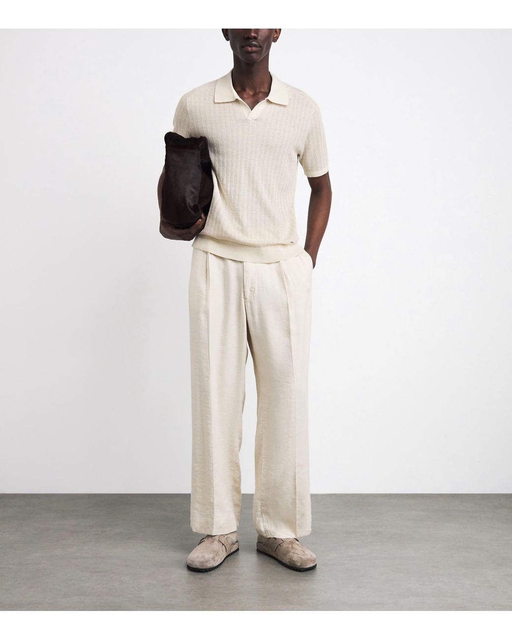 Jonathan Simkhai White Rib-Knit Open-Collar Polo Shirt for men