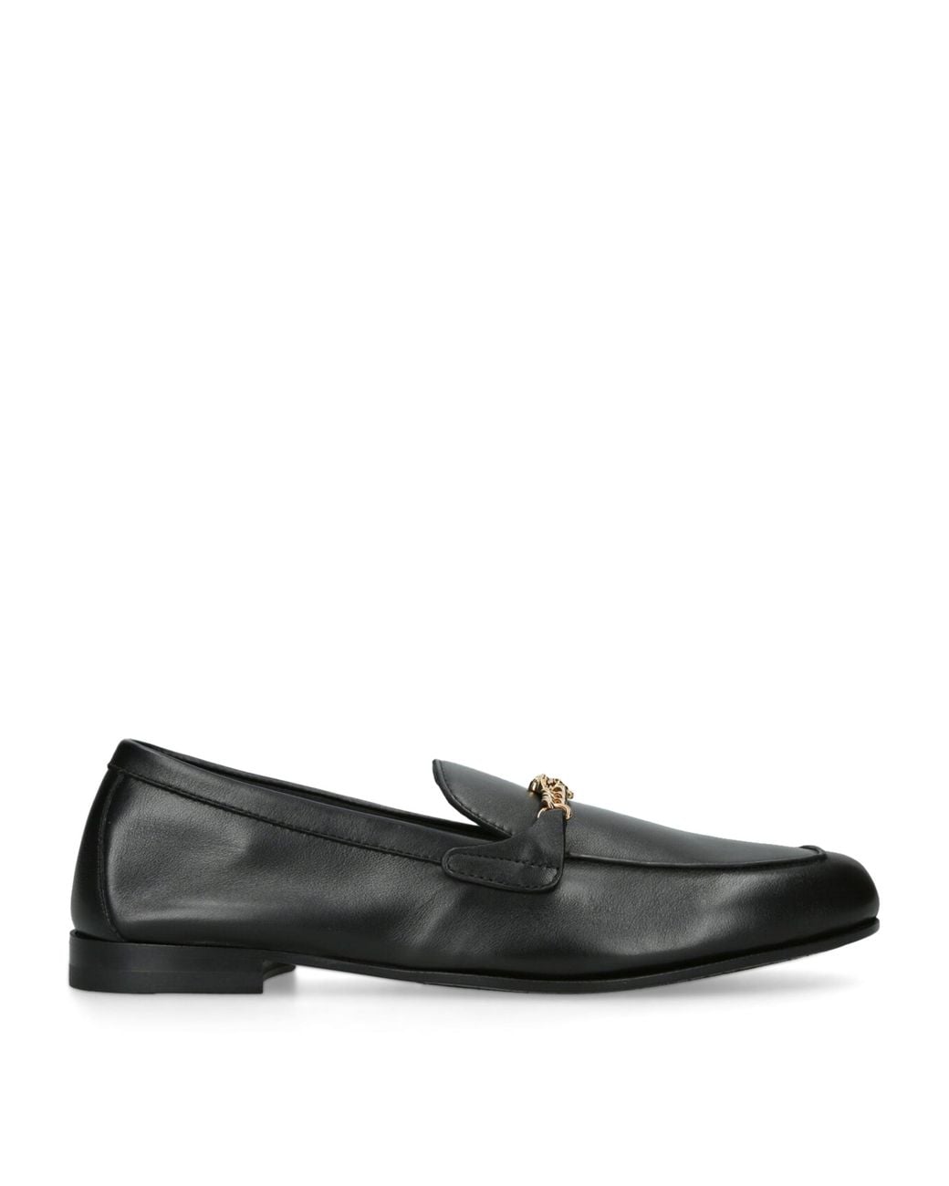 Versace Black Leather Medusa Chain Loafers
