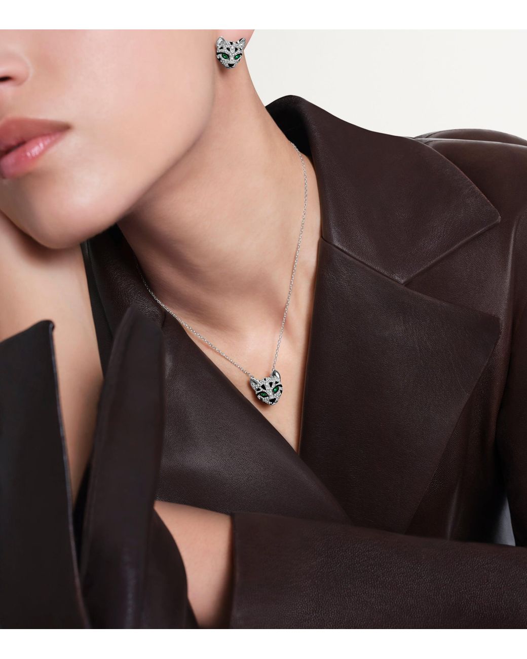 Boucheron Metallic Diamond And Emerald Fuzzy, The Leopard Cat Pendant Necklace