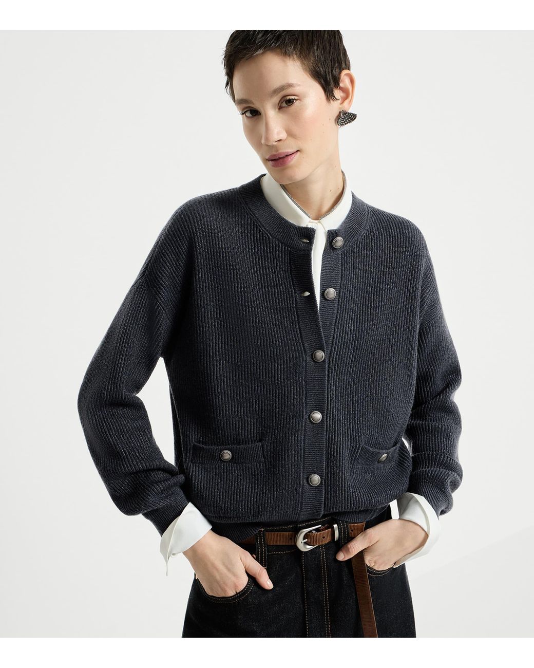 Brunello Cucinelli Blue Cashmere-Blend Cardigan