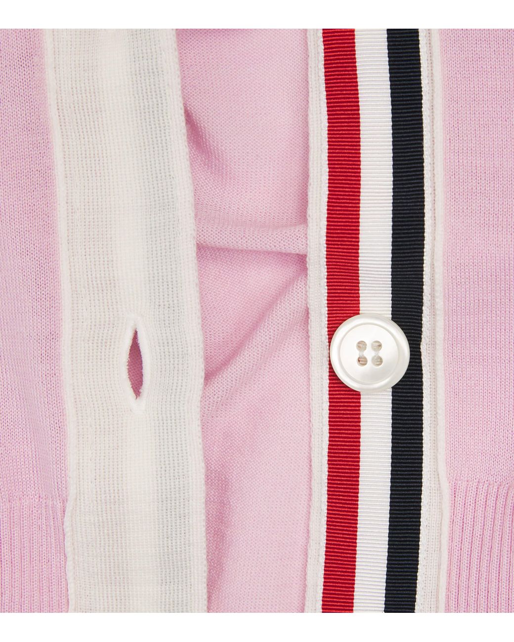 Thom Browne Pink Wool V-Neck Cardigan