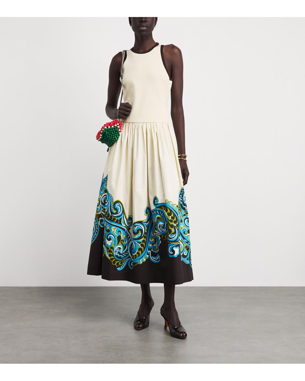 ALÉMAIS White Organic Cotton Printed Natalia Midi Dress