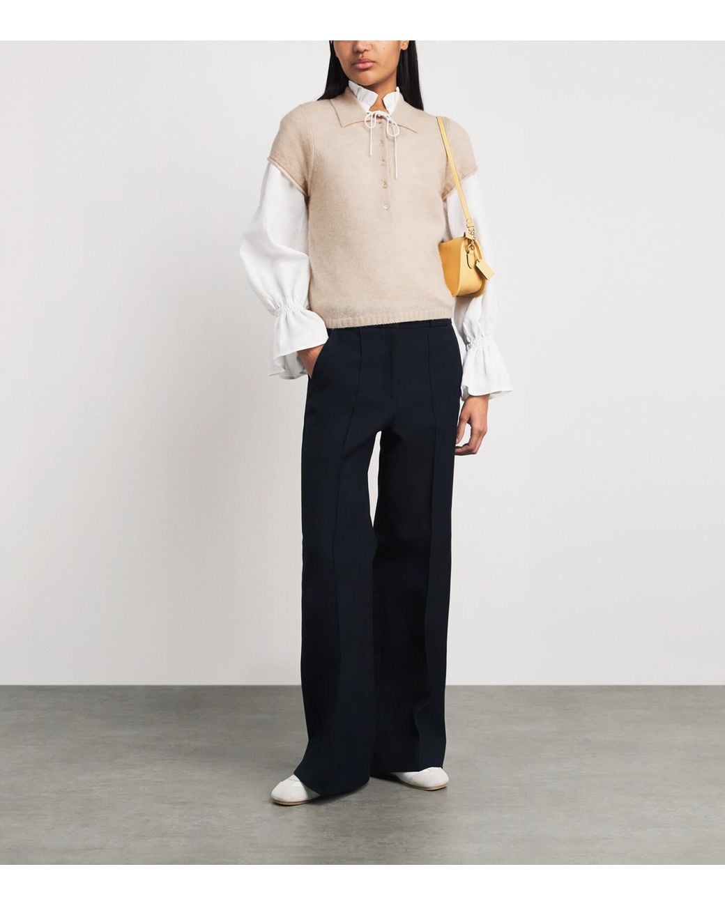ME+EM White Merino-Cashmere-Silk Polo Shirt