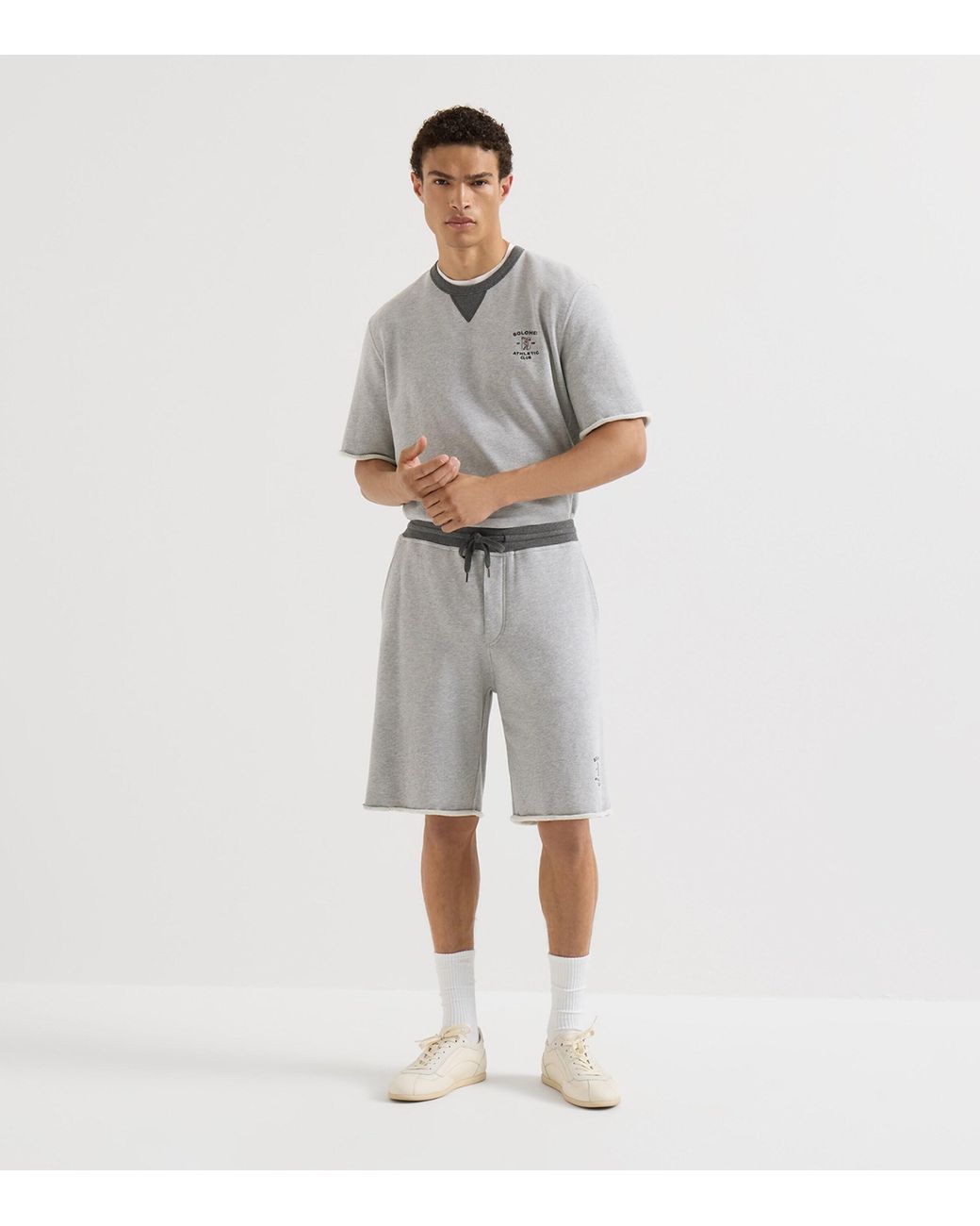 Brunello Cucinelli Gray Cotton Logo Short-Sleeve Sweatshirt for men