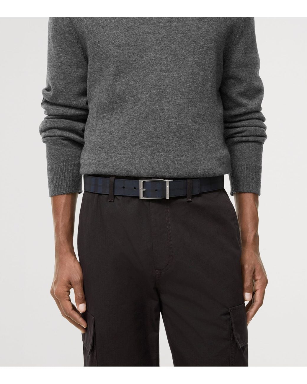 Burberry Blue Leather Check Reversible Belt for men