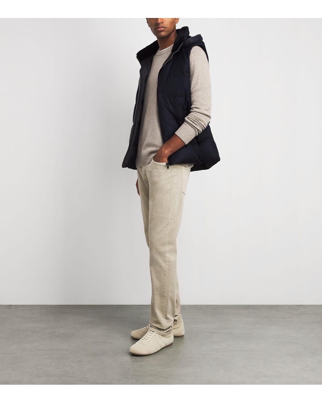 Yves Salomon Blue Virgin Wool-Silk Down Hooded Gilet for men