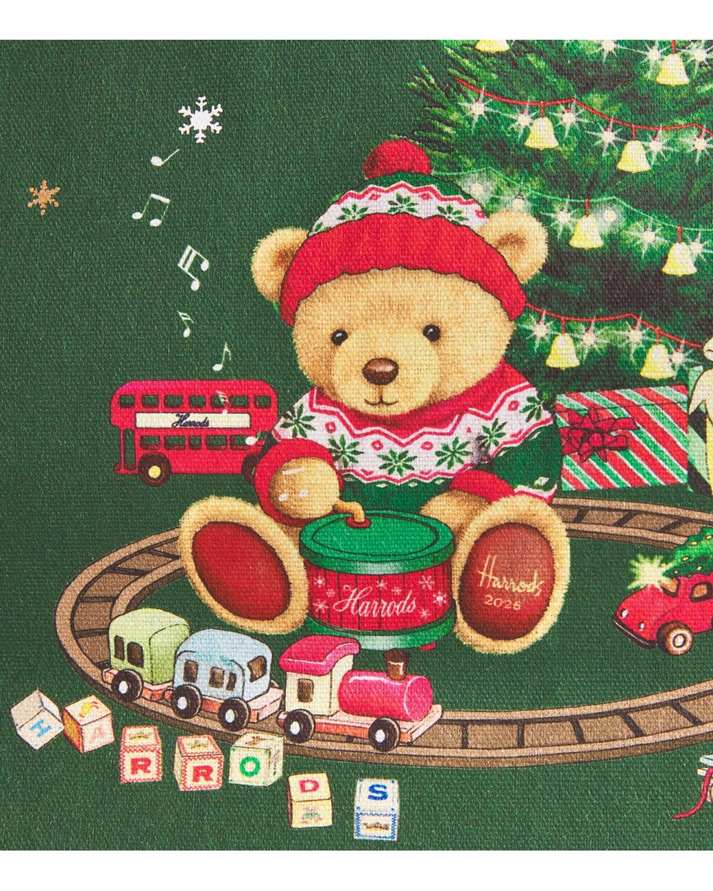 Harrods Green Medium Christmas Bear Tote Bag