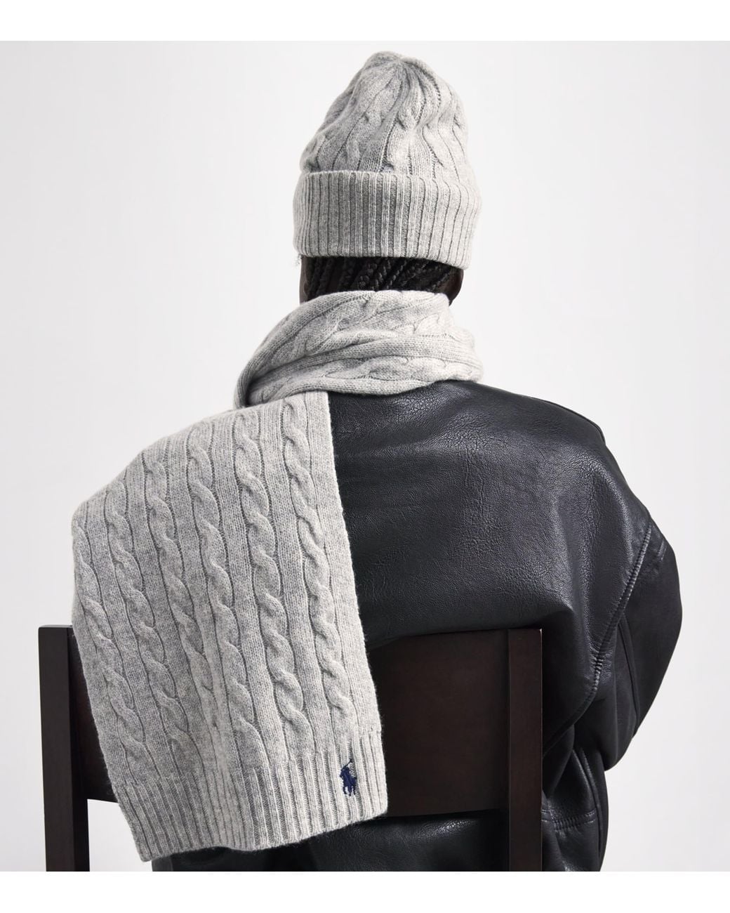 Polo Ralph Lauren Gray Cable-Knit Polo Pony Beanie And Scarf Gift Set