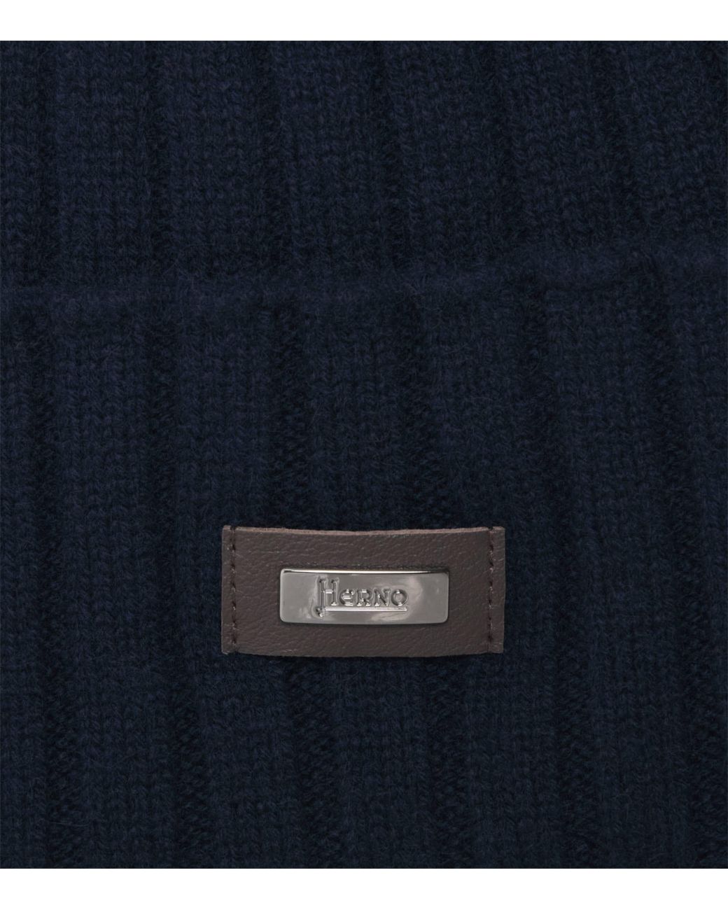 Herno Blue Cashmere Logo Patch Beanie for men