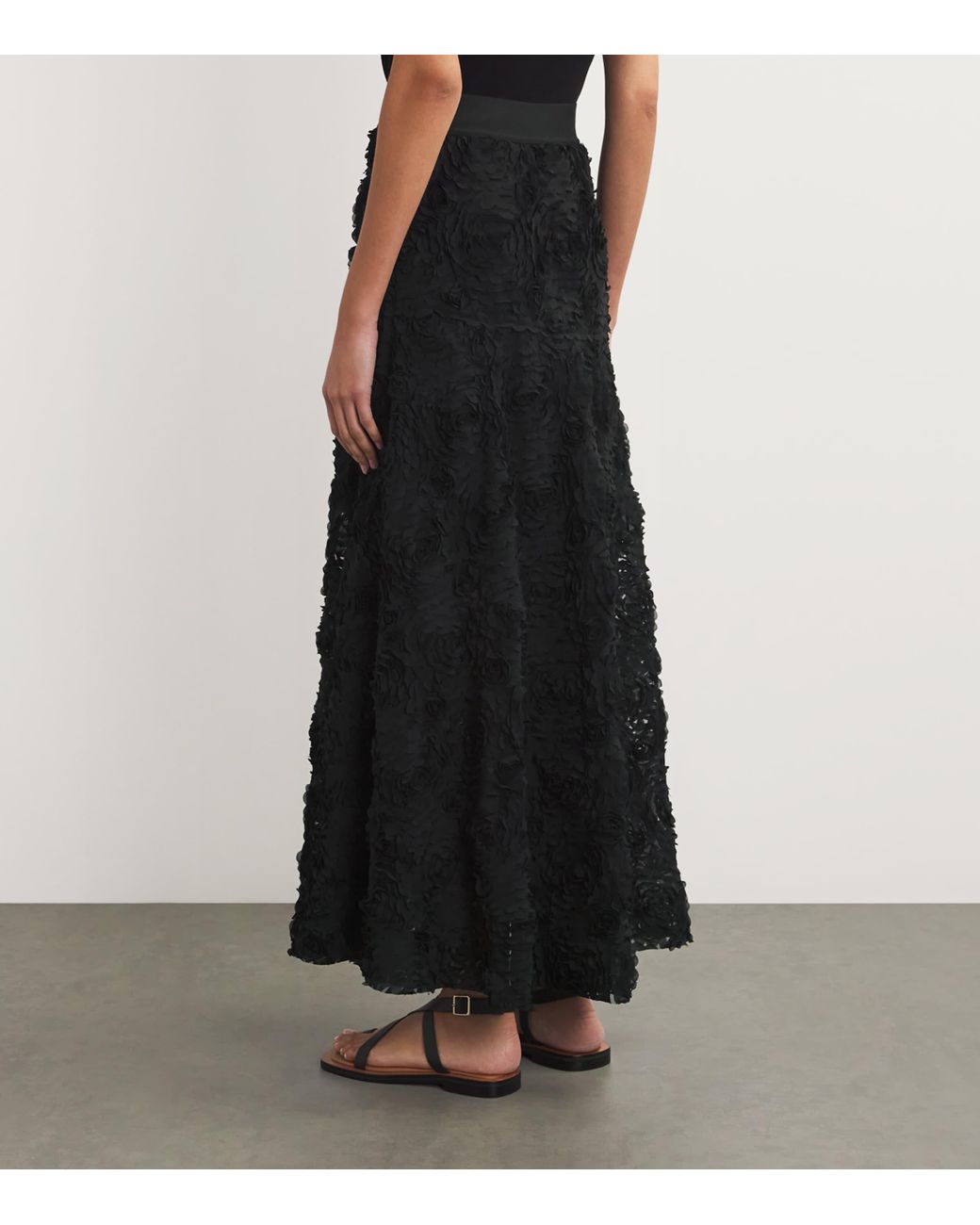 Maje Black Tulle Embroidered Maxi Skirt
