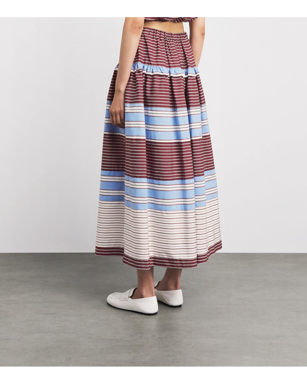 Sandro Red Cotton Stripe Maxi Skirt