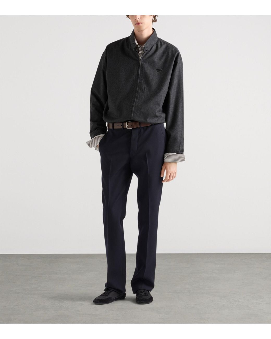 Prada Black Wool Triangle Zip-Up Jacket for men