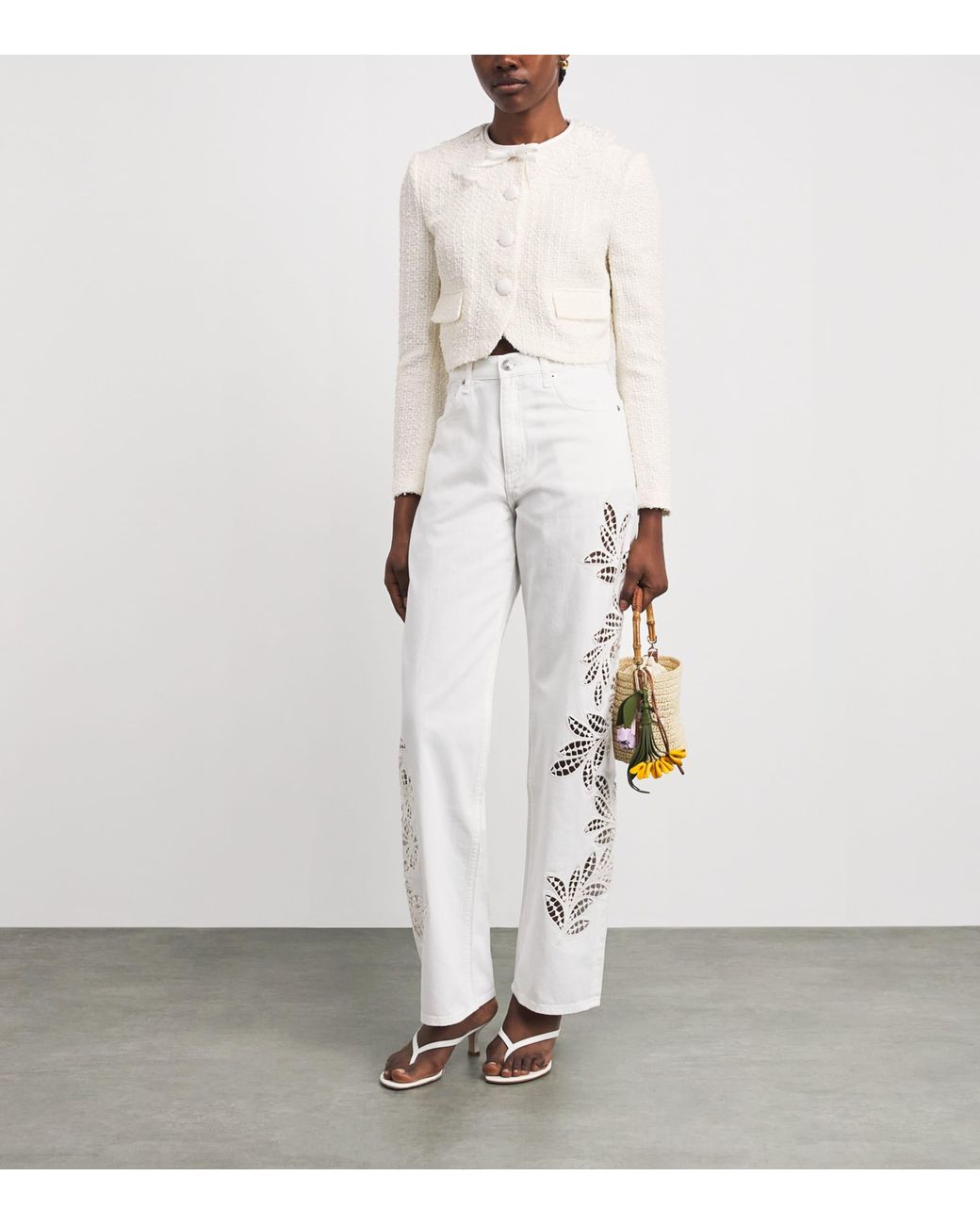 Self-Portrait White Bouclé Lace-Collar Jacket