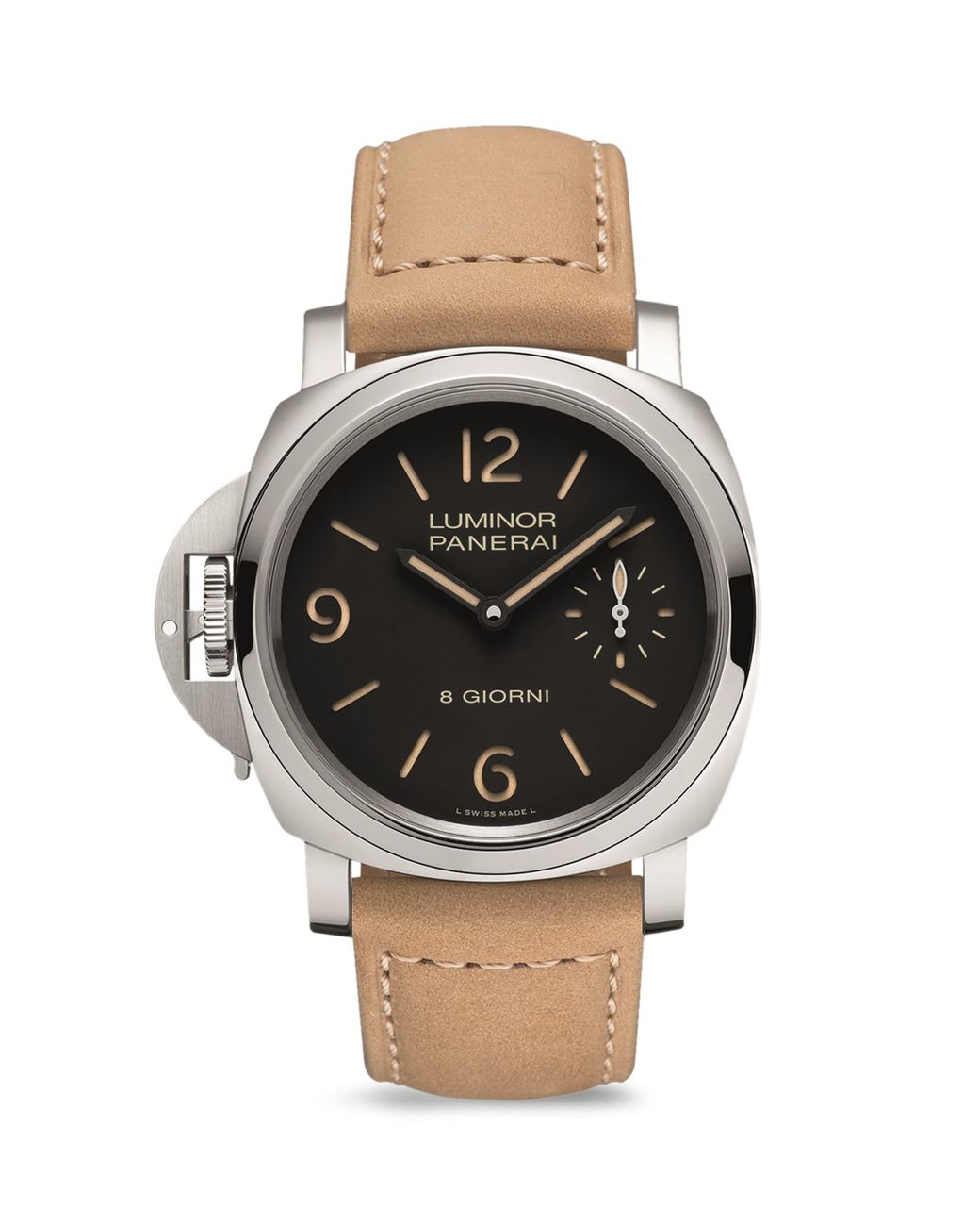Panerai Black Stainless Steel Luminor Destro Otto Giorni Watch for men