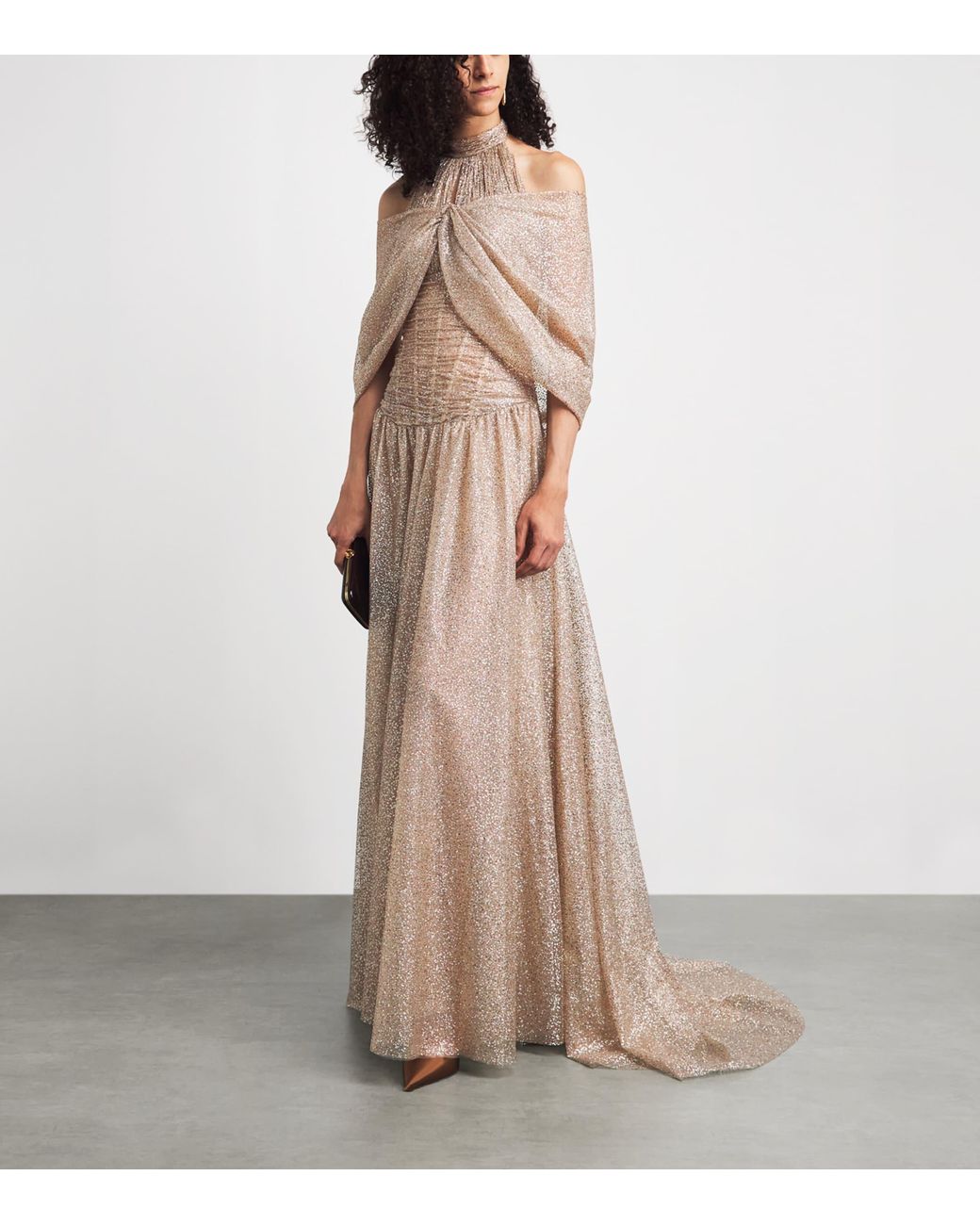 Sandra Mansour Natural Glitter Haze Gown