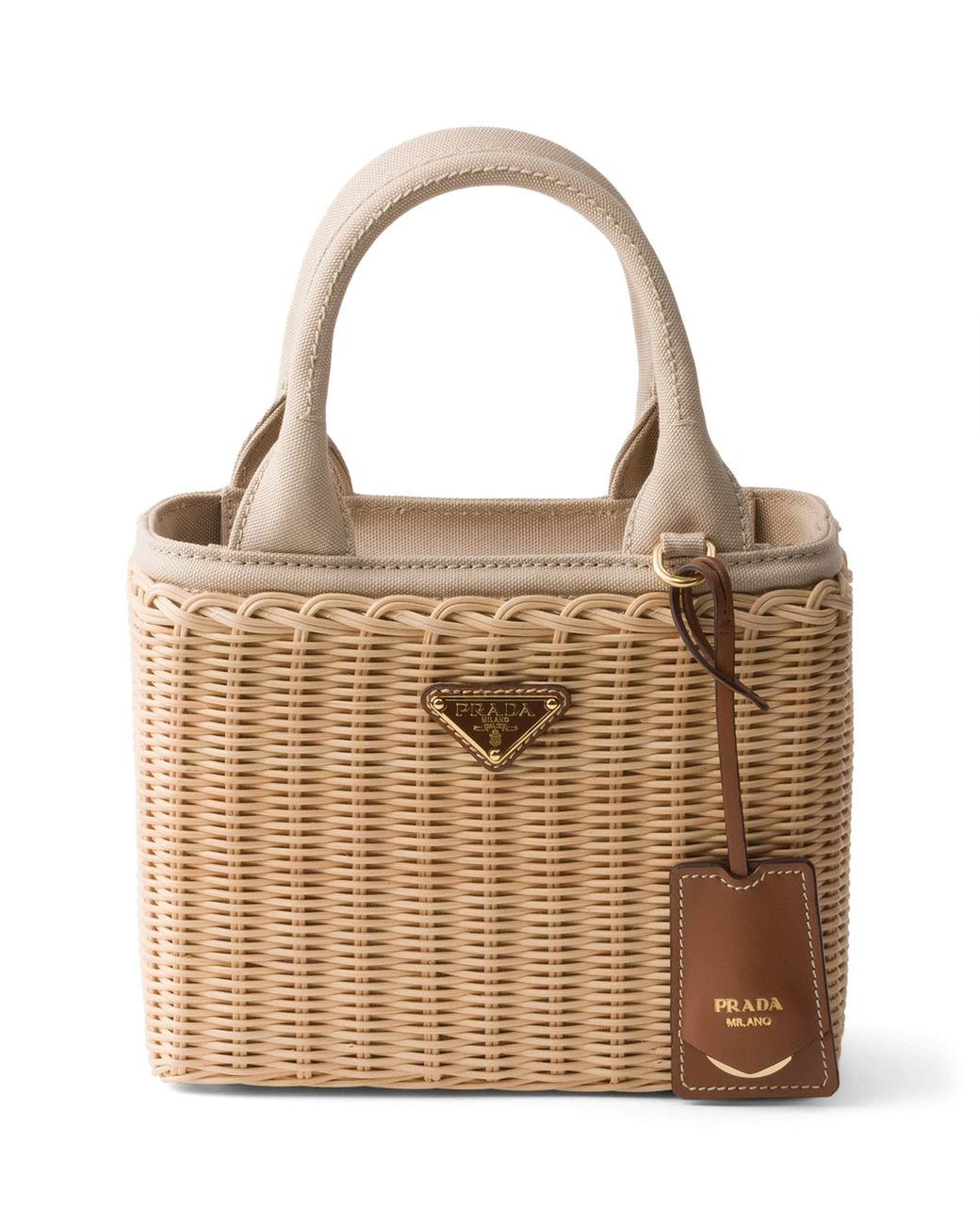 Prada Brown Small Wicker Top-Handle Bag