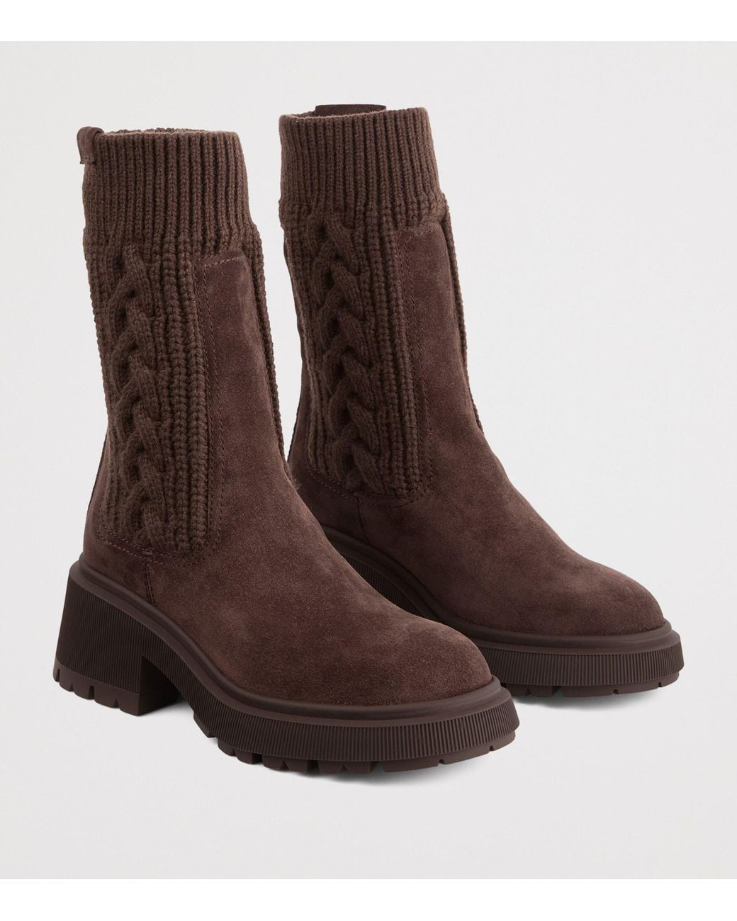 Jimmy Choo Brown Tamia 70 Suede Cable-Knit Boots