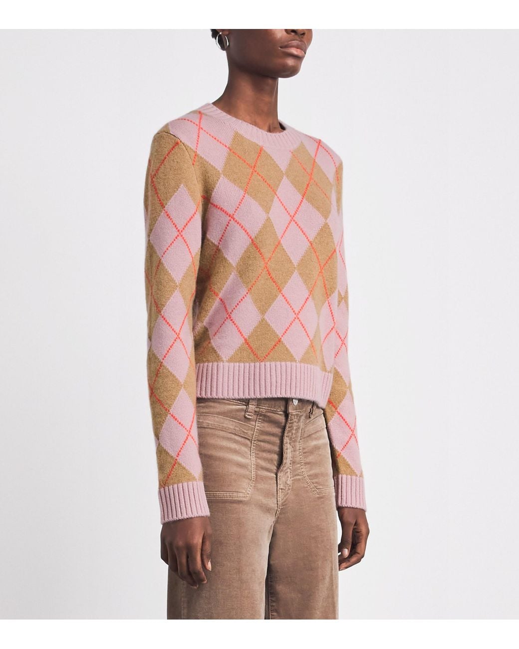 ME+EM Pink Cashmere Argyle Sweater