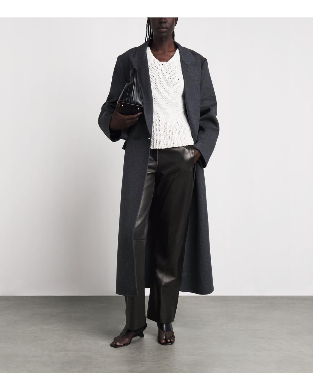Khaite Black Leather Mita Low-Rise Trousers