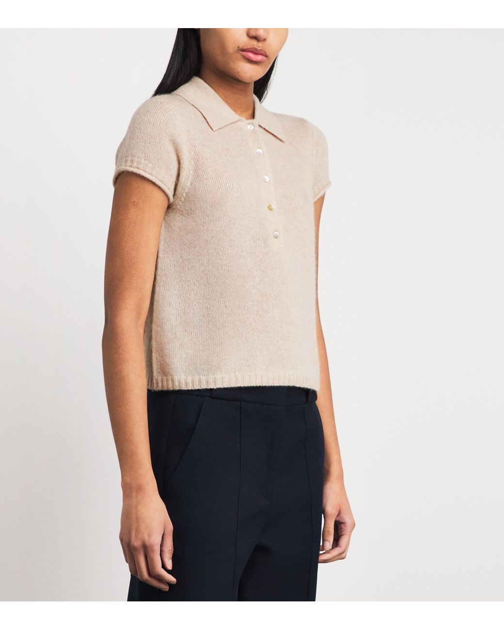 ME+EM White Merino-Cashmere-Silk Polo Shirt