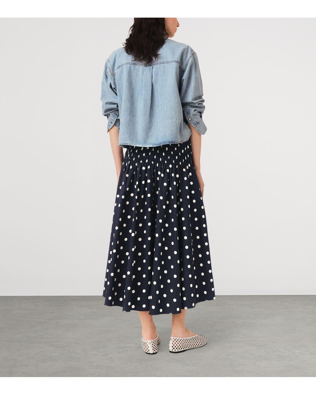 Maje Blue Cotton Polka-Dot Maxi Skirt