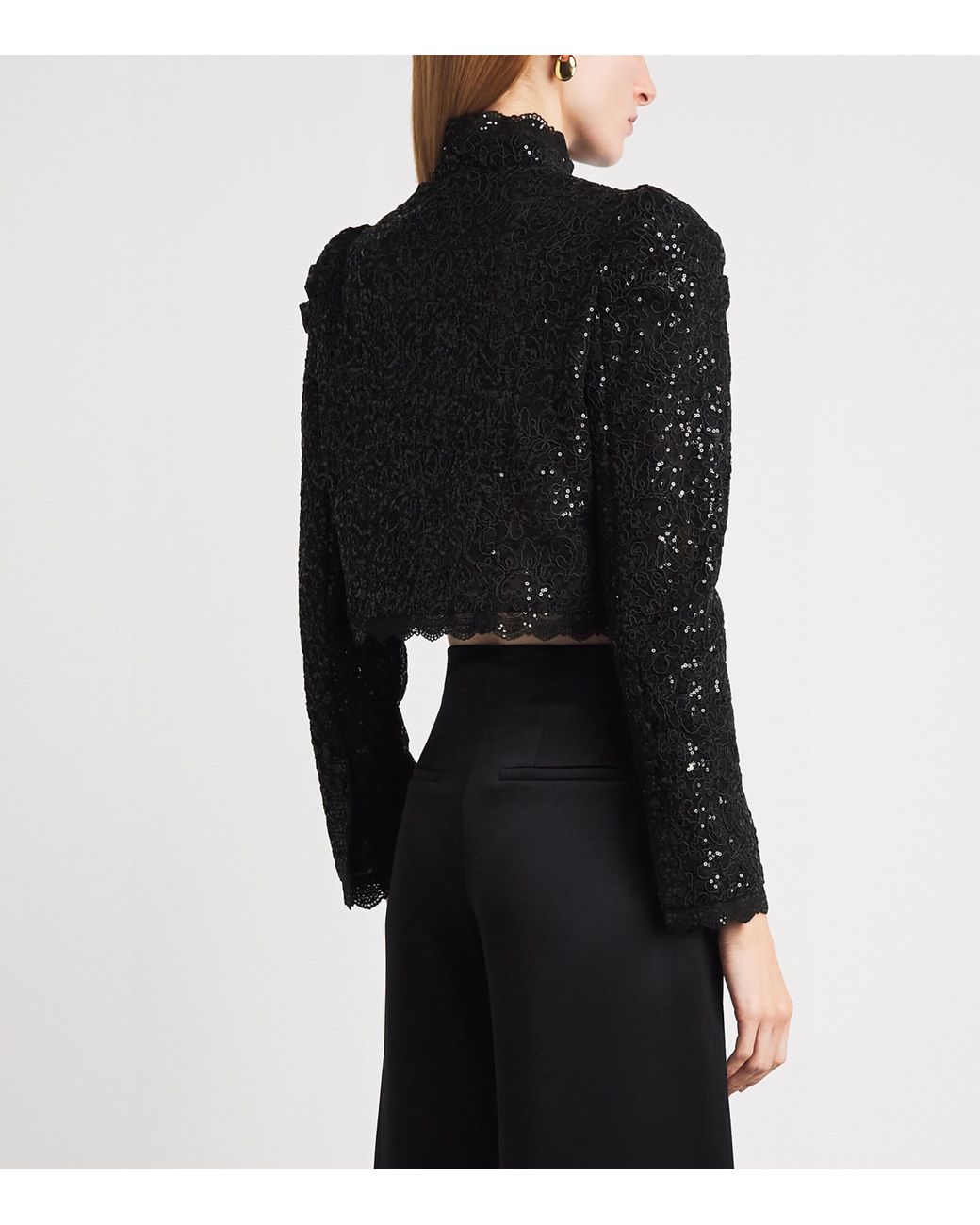 Alice + Olivia Black Embellished Lace Thomasina Jacket