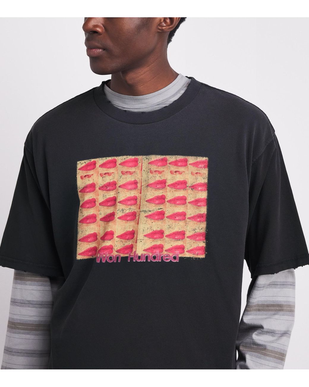 Won Hundred Black Oversized Houston Kisses T-Shirt for men