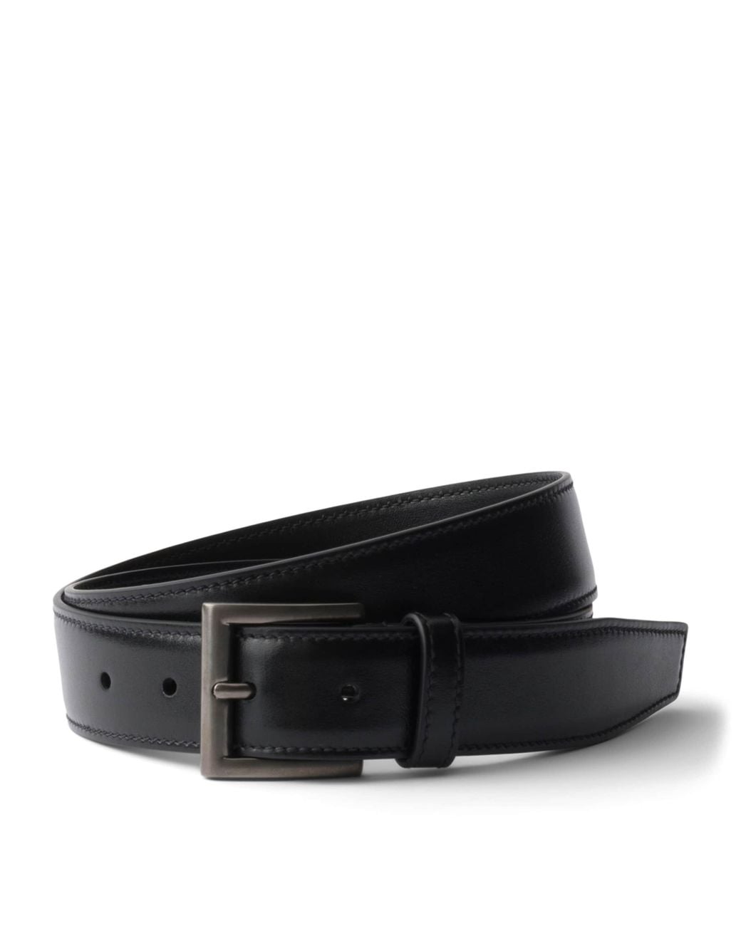 Prada Black Leather Square-Buckle Belt for men
