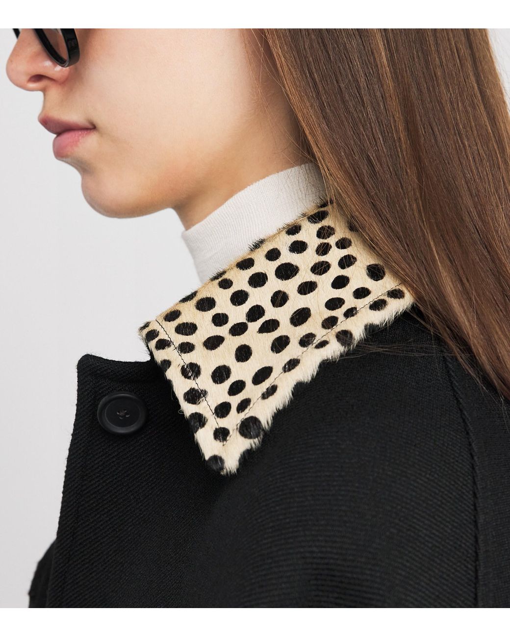 Rohe Black Wool Cheetah-Collar Coat