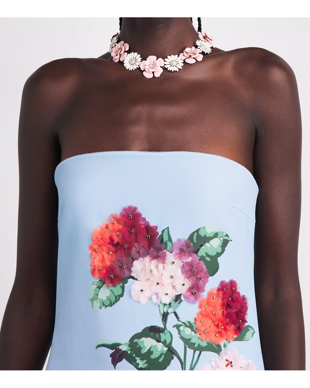 Carolina Herrera Blue Hydrangea Print Column Gown