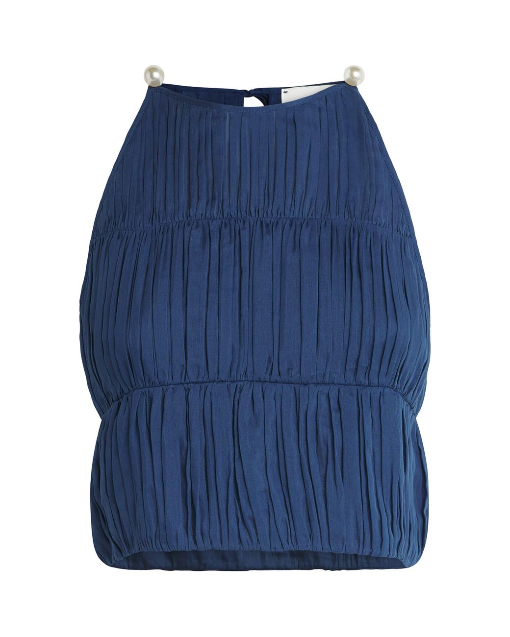 Moré Noir Blue Cotton-Silk Ruched Lea Sleeveless Top