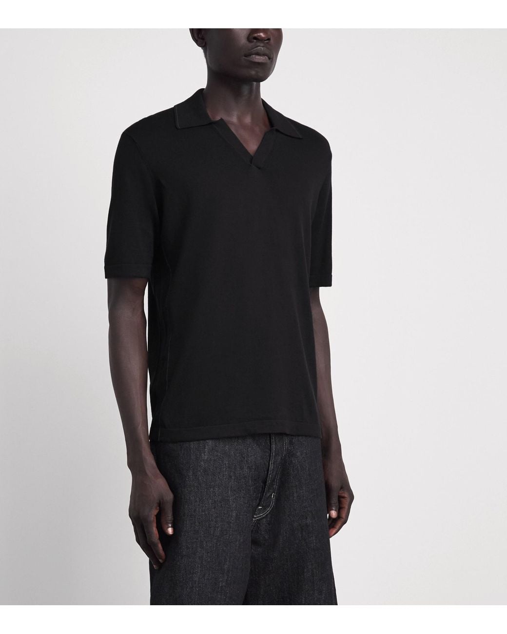 Rag & Bone Black Silk-Cotton Conrad Polo Shirt for men