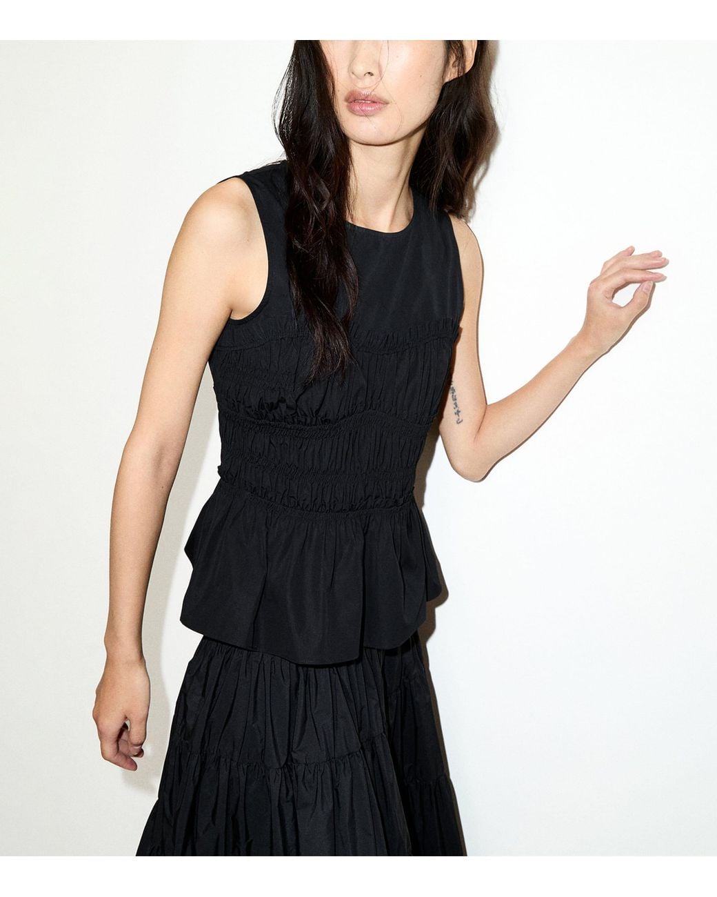 MAX&Co. Blue Shirred Sleeveless Top