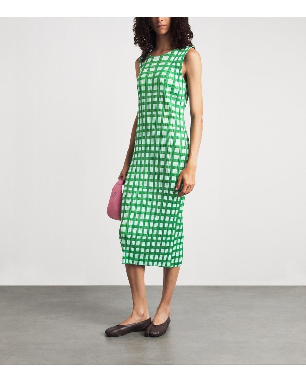 Pleats Please Issey Miyake Green Basket Midi Dress