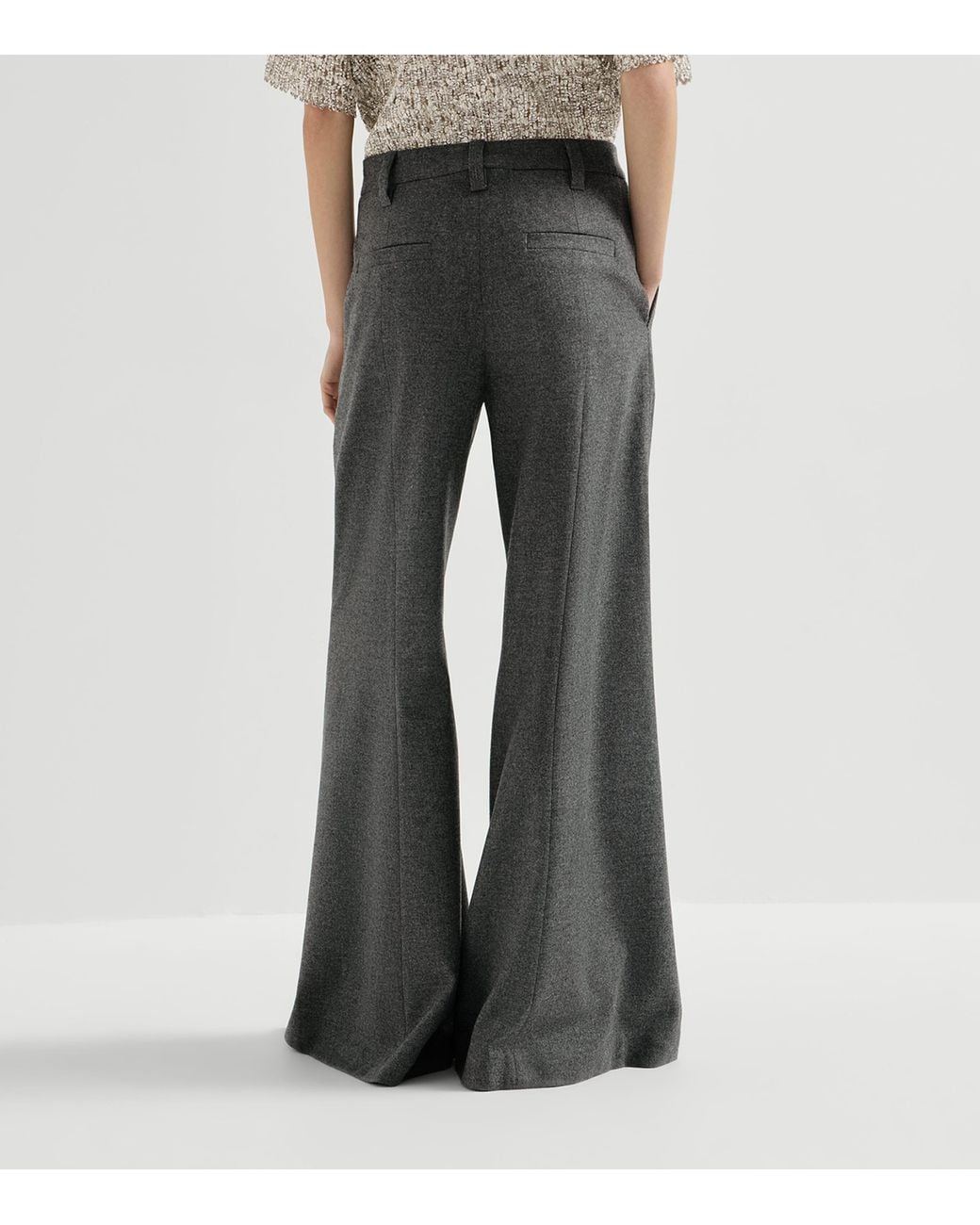 Brunello Cucinelli Gray Wool-Cashmere Flare Tailored Trousers