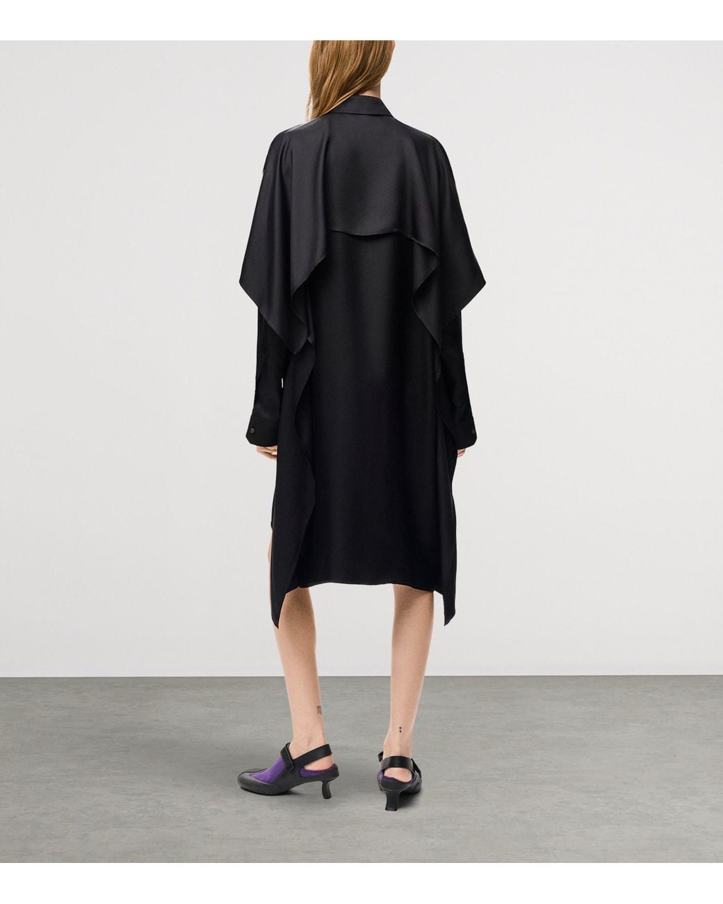 Loewe Black Silk-Blend Draped Shirt Dress