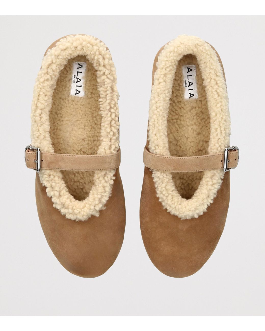 Alaïa Natural Shearling Ballet Flats