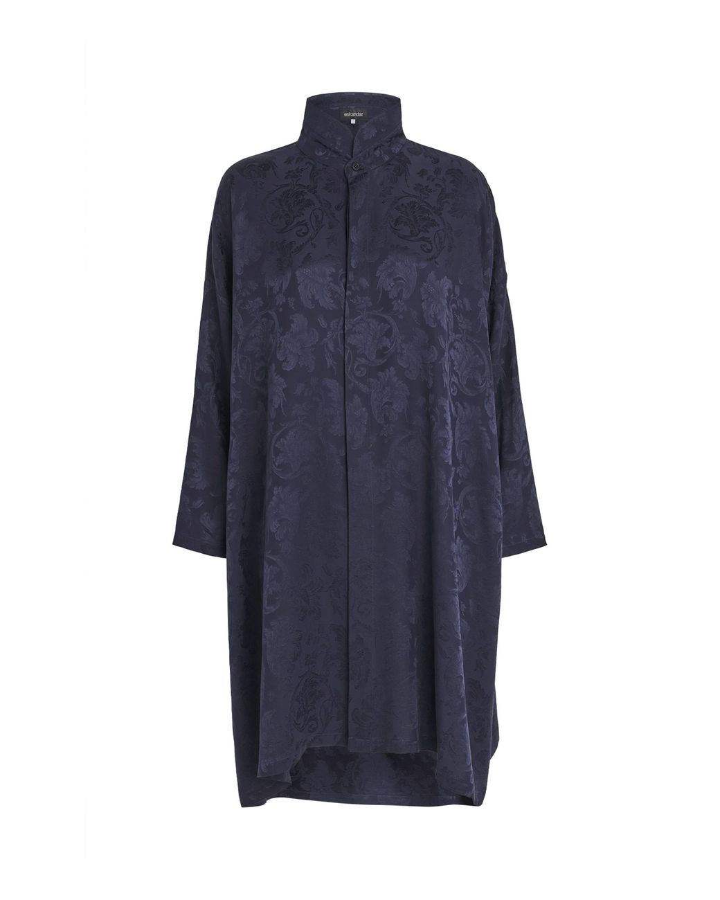 Eskandar Blue Silk Double-Stand Collar Shirt