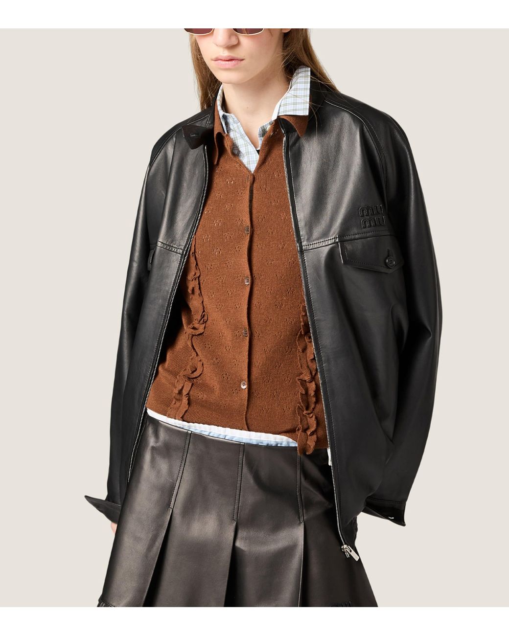 Miu Miu Brown Cashmere-Silk Ruffled Cardigan