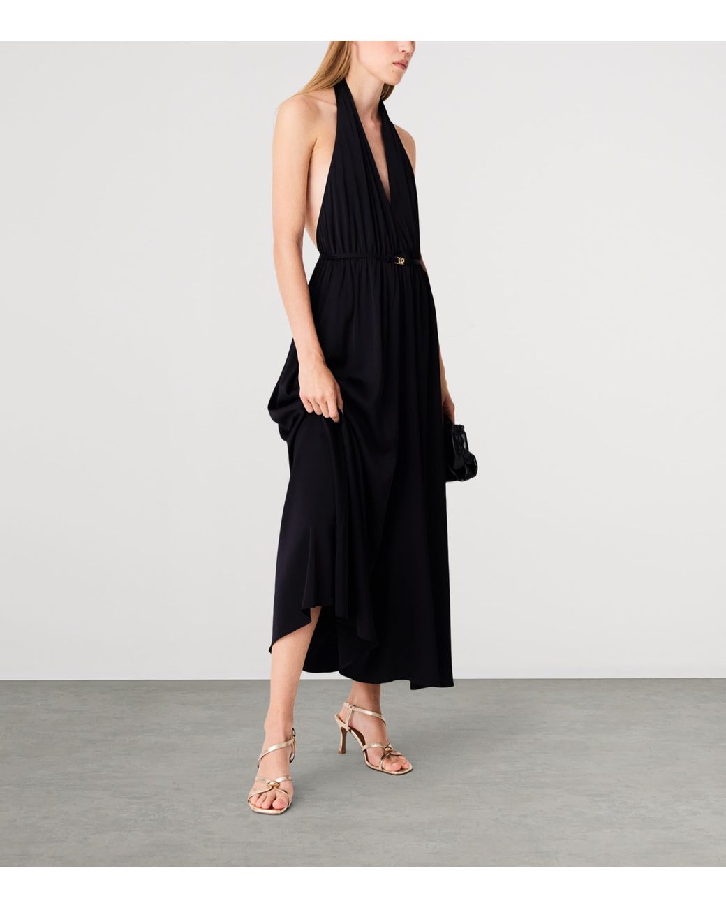 Maje Black Plunge Halterneck Midi Dress