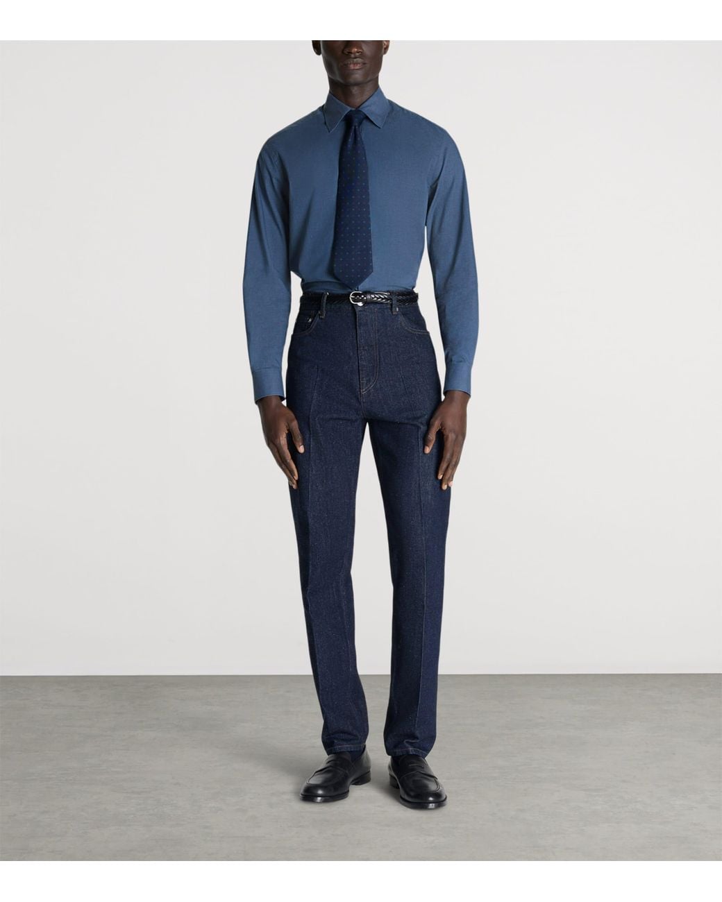 Dunhill Blue Cotton Chambray Formal Shirt for men