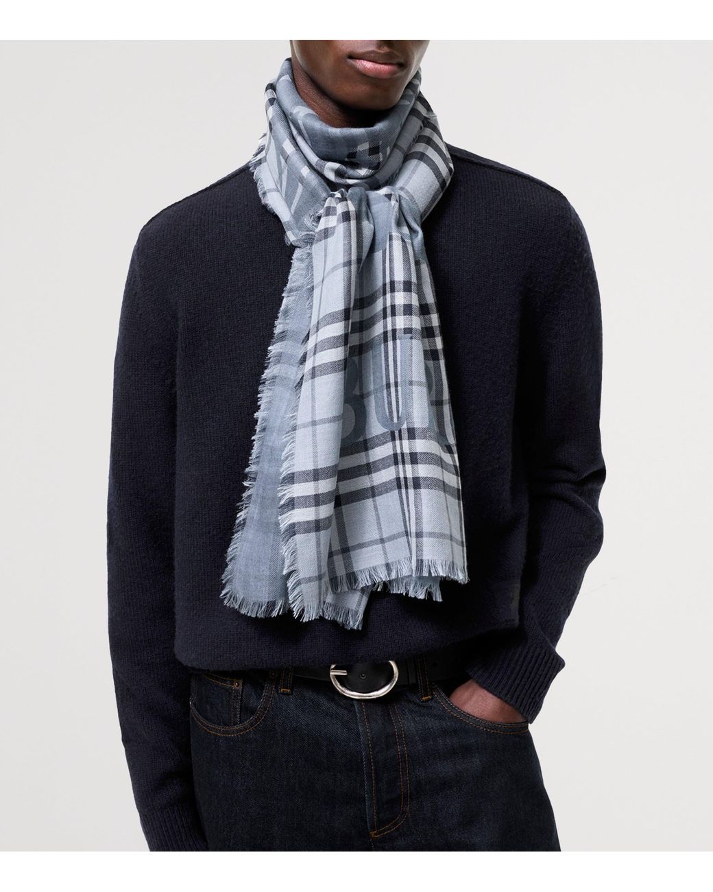 Burberry Blue Wool-Silk Knight Check Scarf