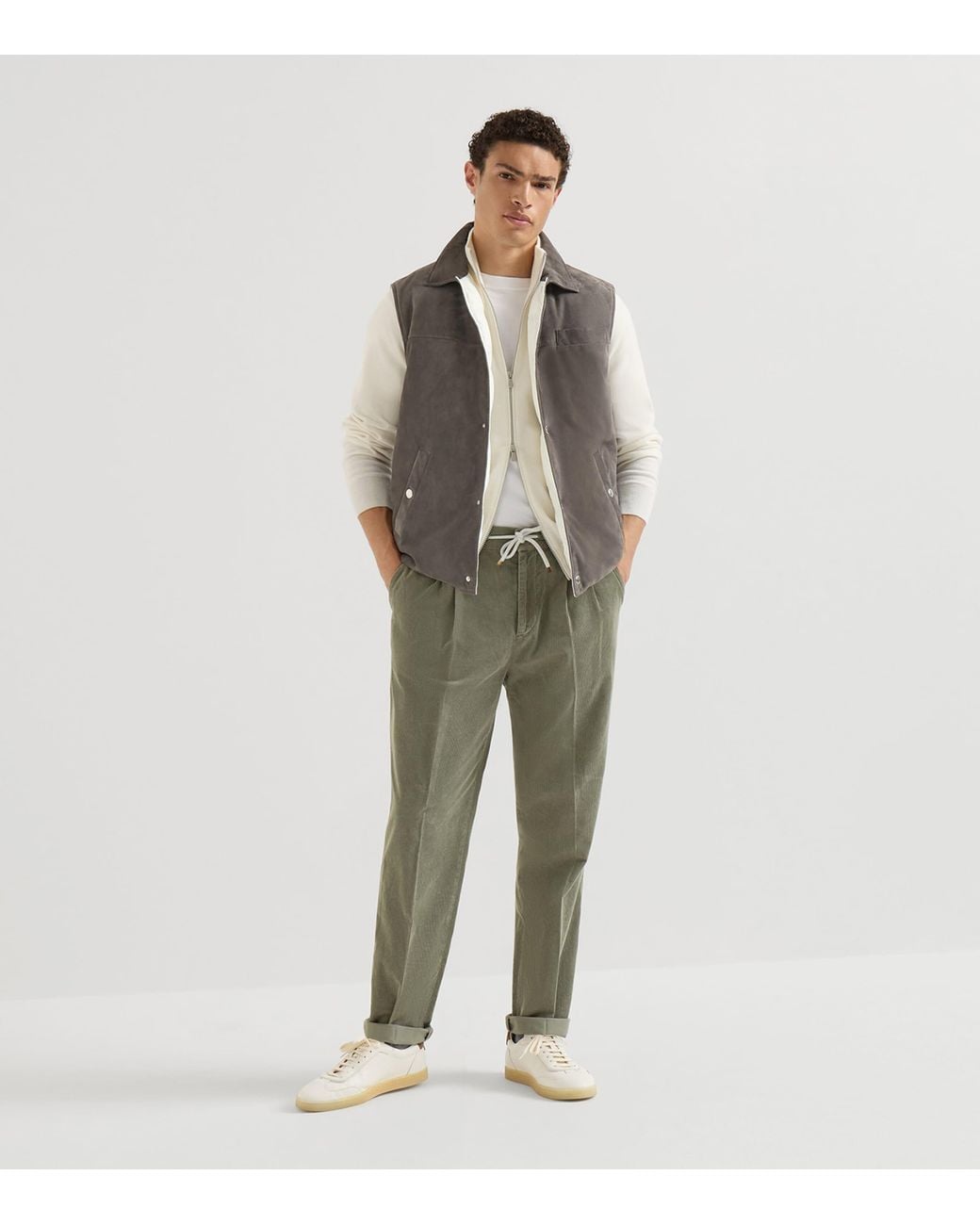 Brunello Cucinelli Green Cotton Drawstring Trousers for men