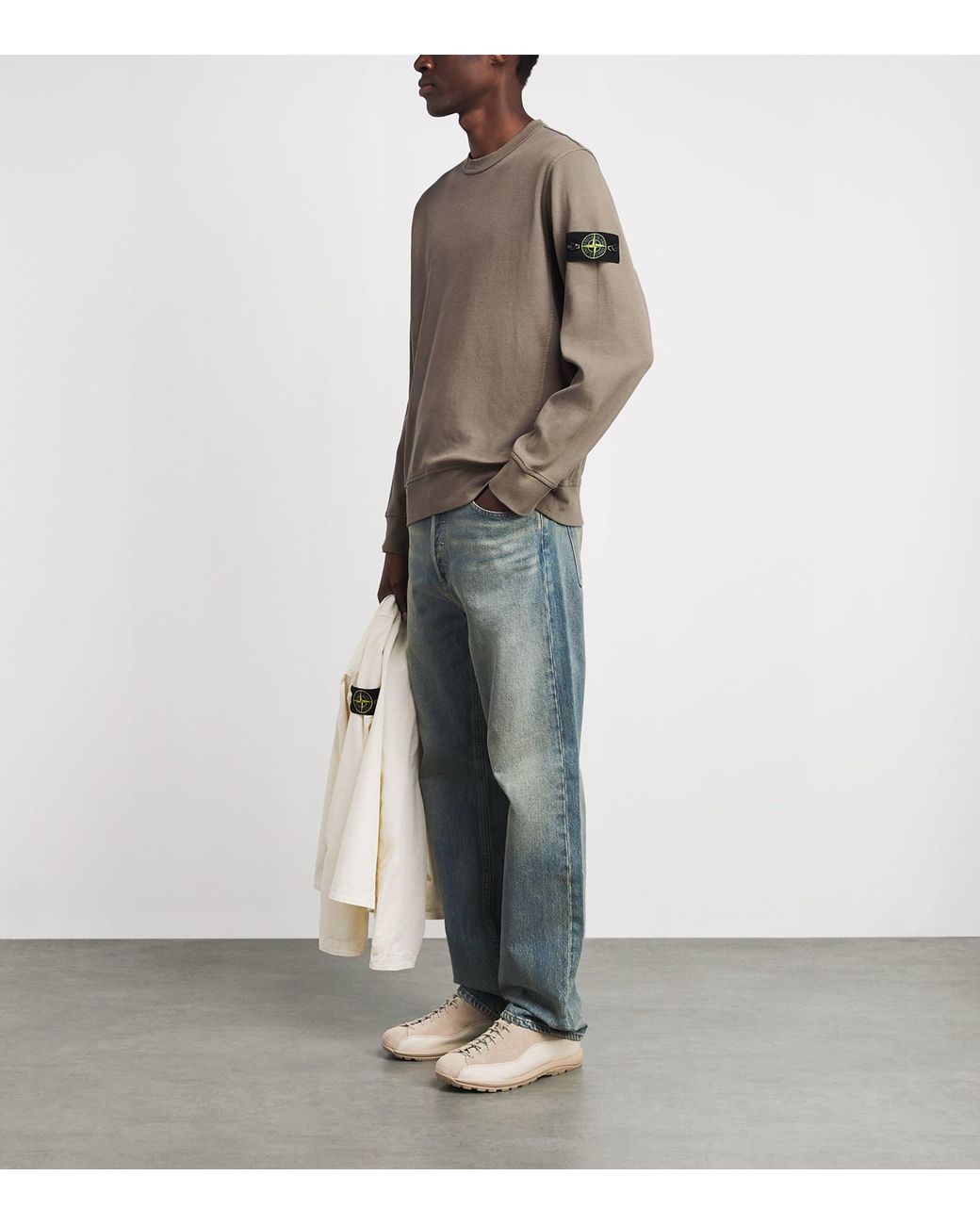 Stone Island Brown Ribbed Compass Patch Sweatshirt for men