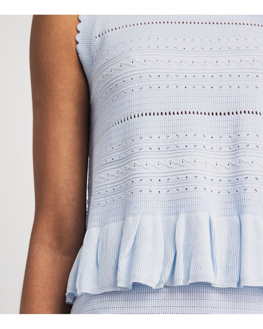 Maje White Ruffled Pointelle Knit Top