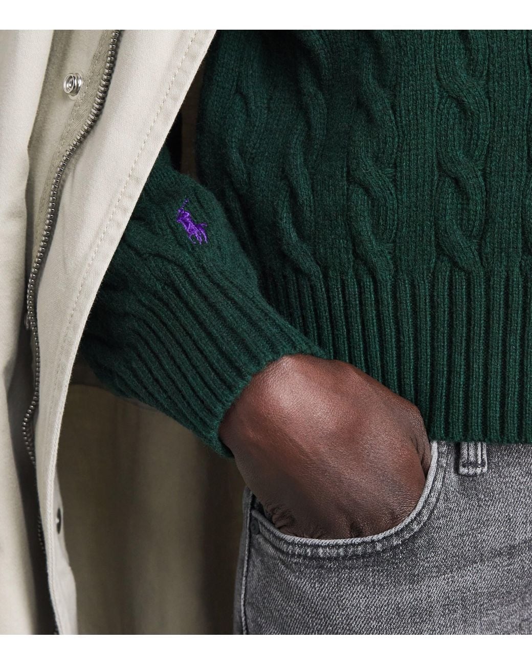 Polo Ralph Lauren Green Wool-Cashmere Cable-Knit Cardigan