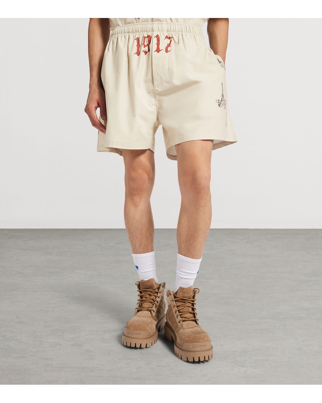 Balenciaga Natural Cotton Tattoo Print Shorts for men