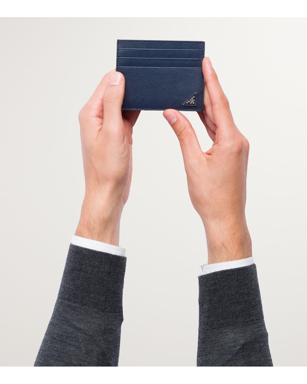 Prada Blue Saffiano Leather Card Holder for men