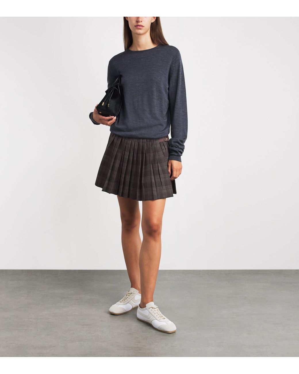 Sandro Gray Check Pleated Mini Skirt